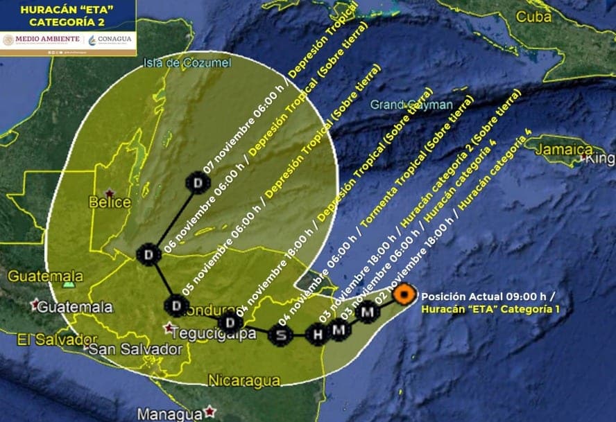 Huracán "Eta" aumenta a categoría 3 y se acerca a Quintana Roo