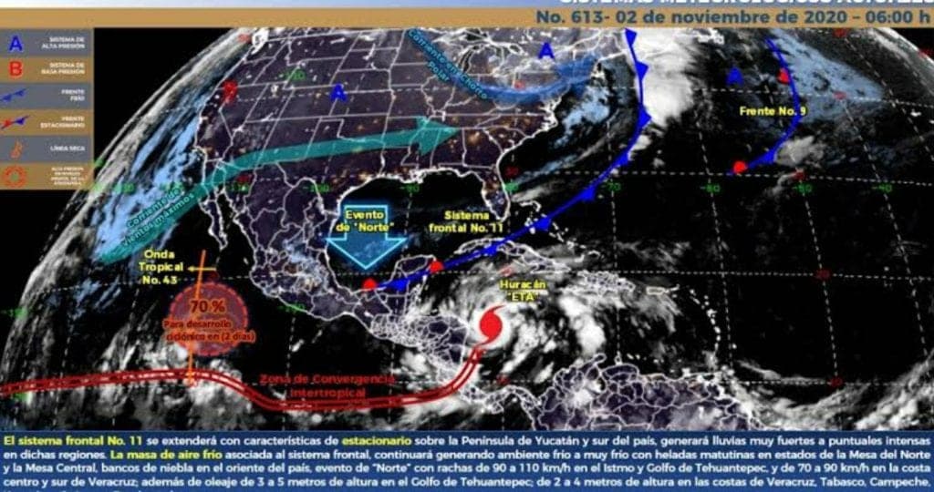 Frente frío N° 11 traerá lluvias a Quintana Roo; 'Eta' ya es huracán
