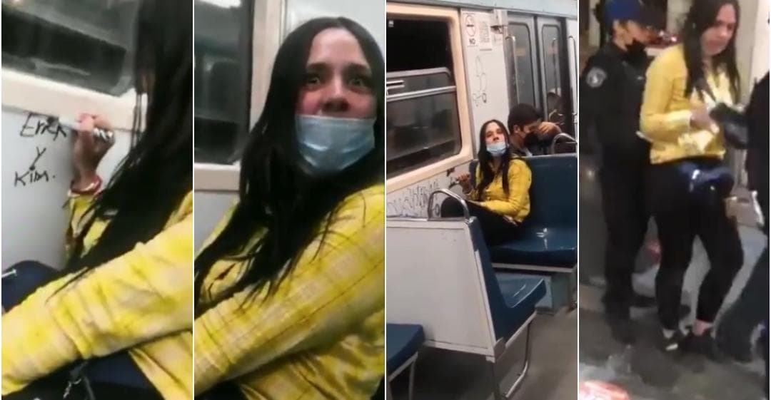 Video: Pinta vagón del Metro de la Cdmx y es detenida; la apodan #LadyRayones