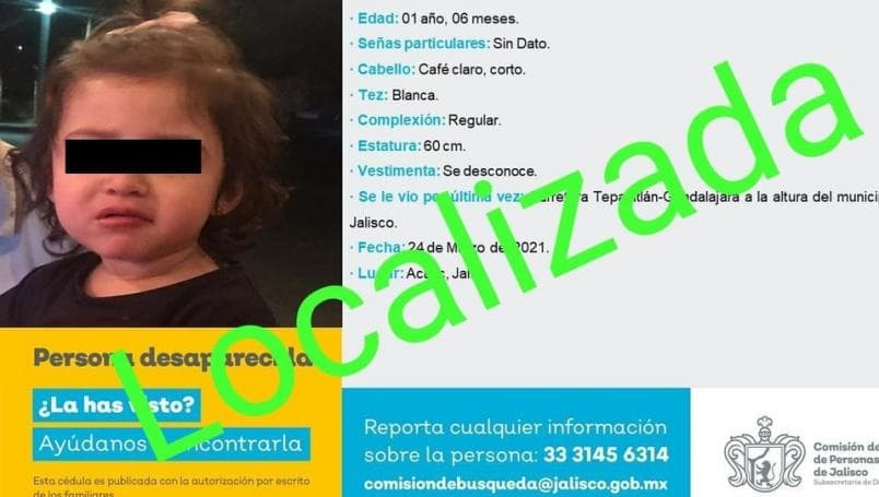 Encuentran con vida a la niña Julia, integrante de familia desaparecida en Jalisco