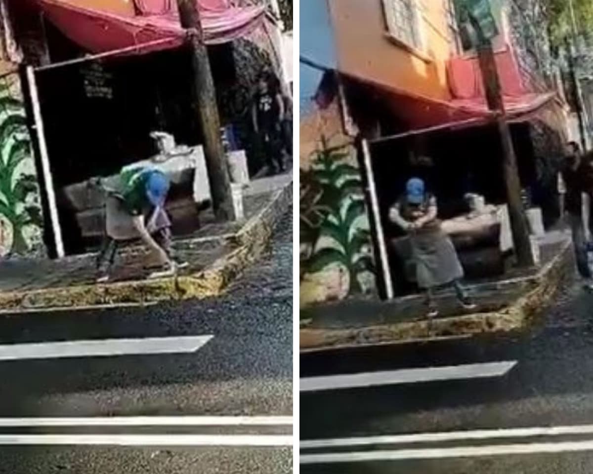 Captan a taquero lavando paño con el que limpia los platos en un charco (VIDEO)