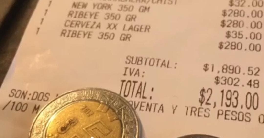 Gastan 2 mil pesos en restaurante; dejan una miseria de propina