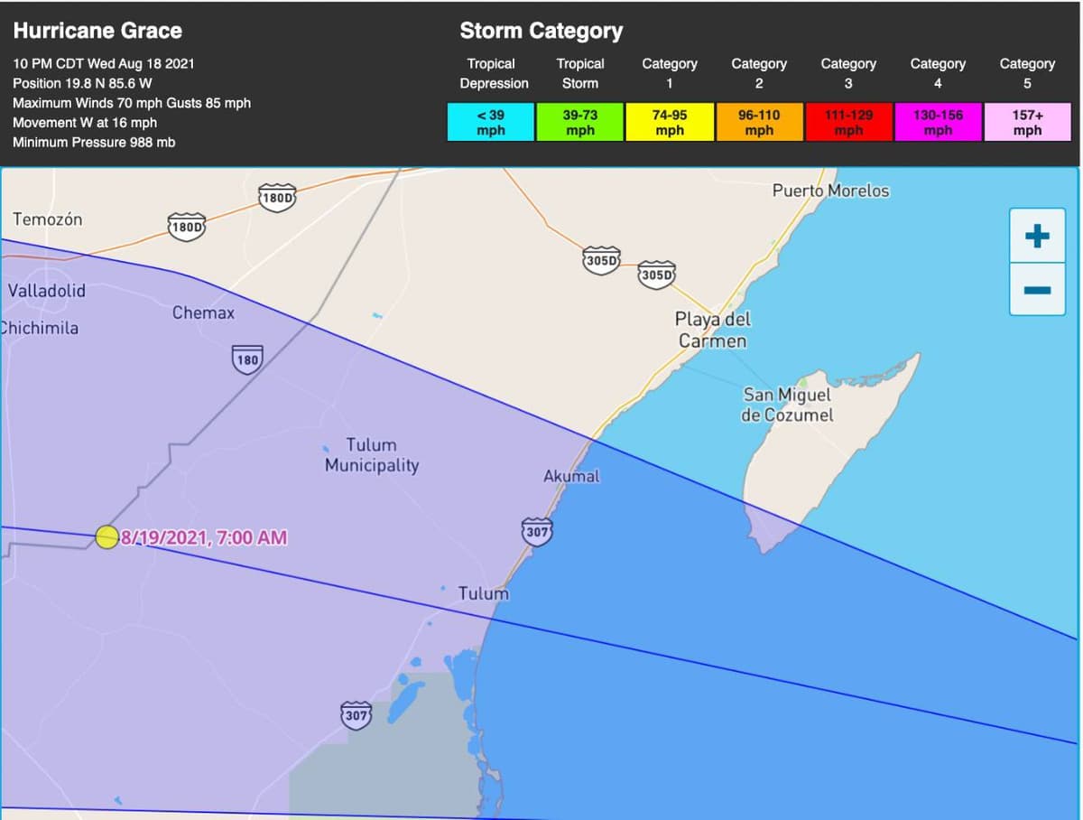 Cambia de trayectoria Huracán Grace… va hacia Tulum