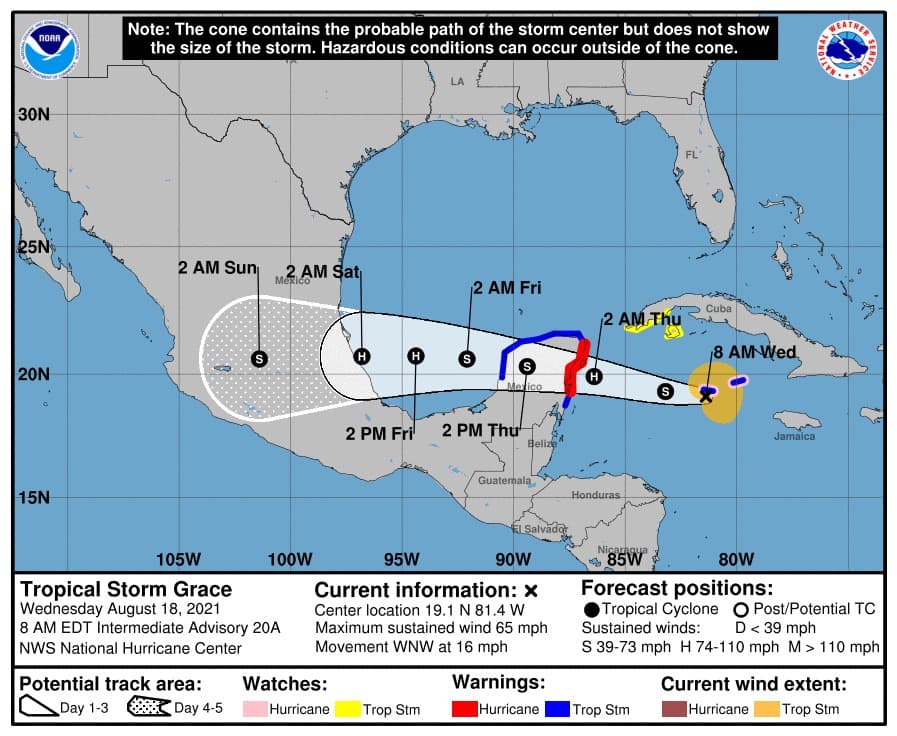 Aviso de la Tormenta Tropical "Grace", 18 de Agosto 2021