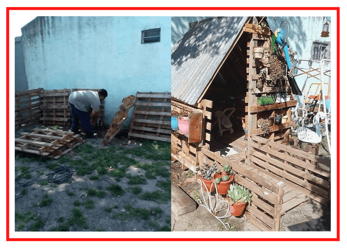 Le construye casita de pallets a sus hijas y se vuelve viral