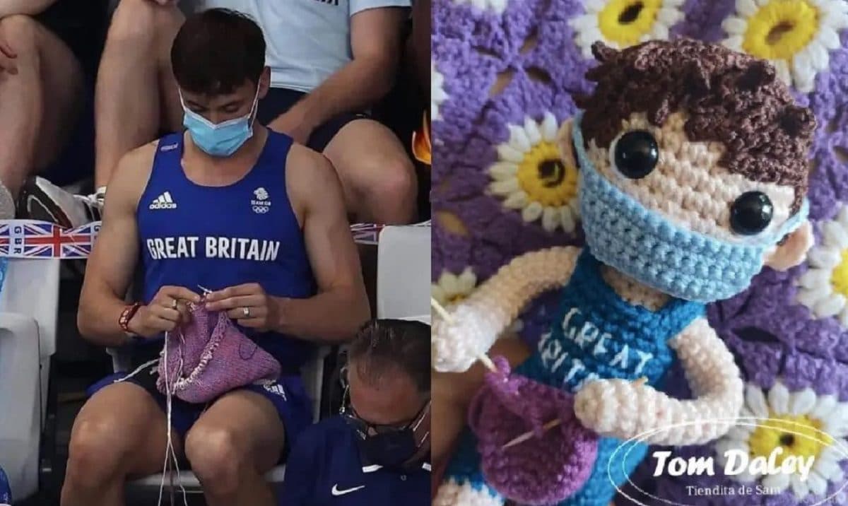 Atleta Tom Daley que se hizo viral por tejer, ya tiene muñeco ¡Se lo hizo una artesana mexicana!