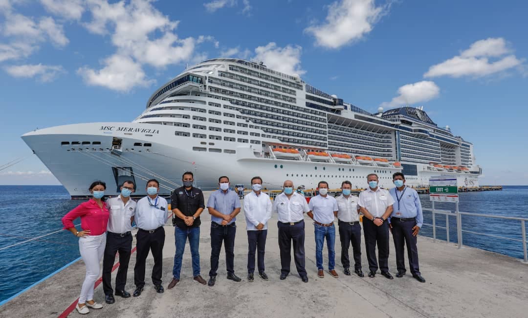 Recibe Cozumel al crucero MSC Meraviglia 17 meses después de que la pandemia lo obligó a suspender sus viajes