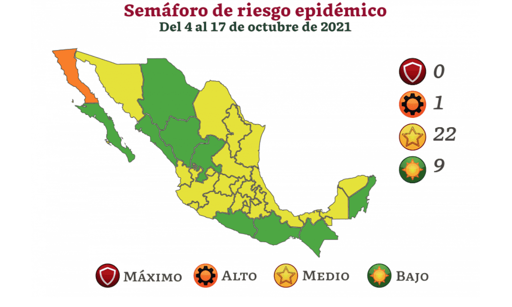 Semáforo Epidemiológico federal ubica a 9 entidades en verde, incluyendo Quintana Roo, y 22 en amarillo