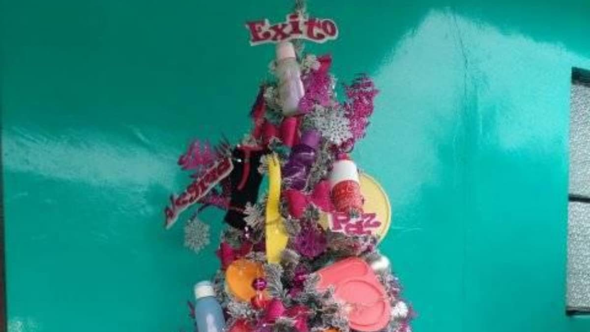 Mujer decora su árbol de navidad con 'tuppers' y se vuelve viral
