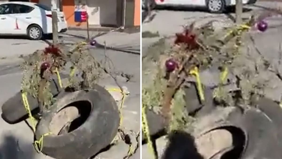 VIDEO: ¡Navidad en Toluca! Decoran bache como si fuera un arbolito navideño