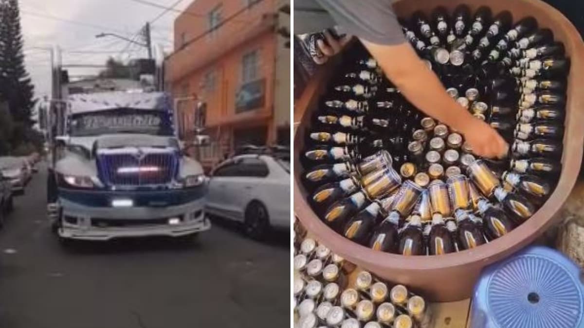 VIDEO: Pareja de novios hace boda sencilla, amigos del recién casado trancaron calles con tráileres