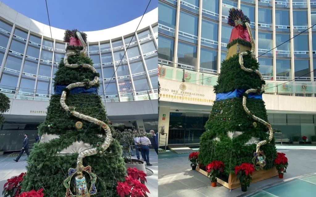 “¿Ya le hicieron su carta a Quetzalcóatl?”, se burlan del nuevo árbol de Navidad en el Senado