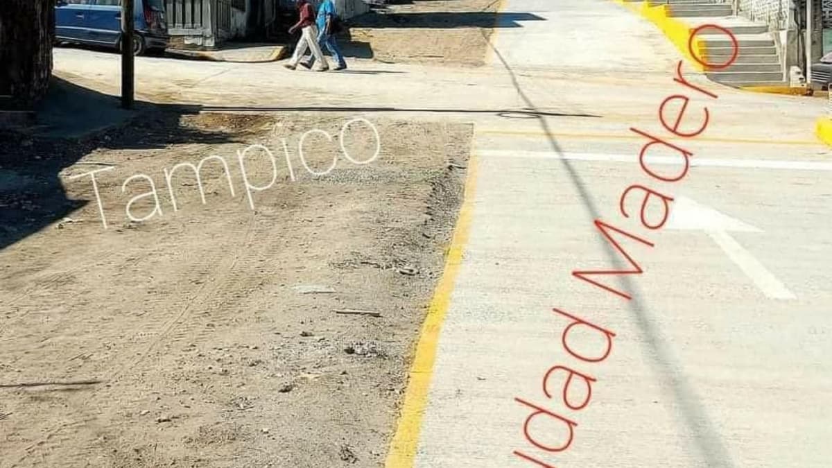 Calle que divide a Tampico y Ciudad Madero la pavimentan a la mitad y causa indignación