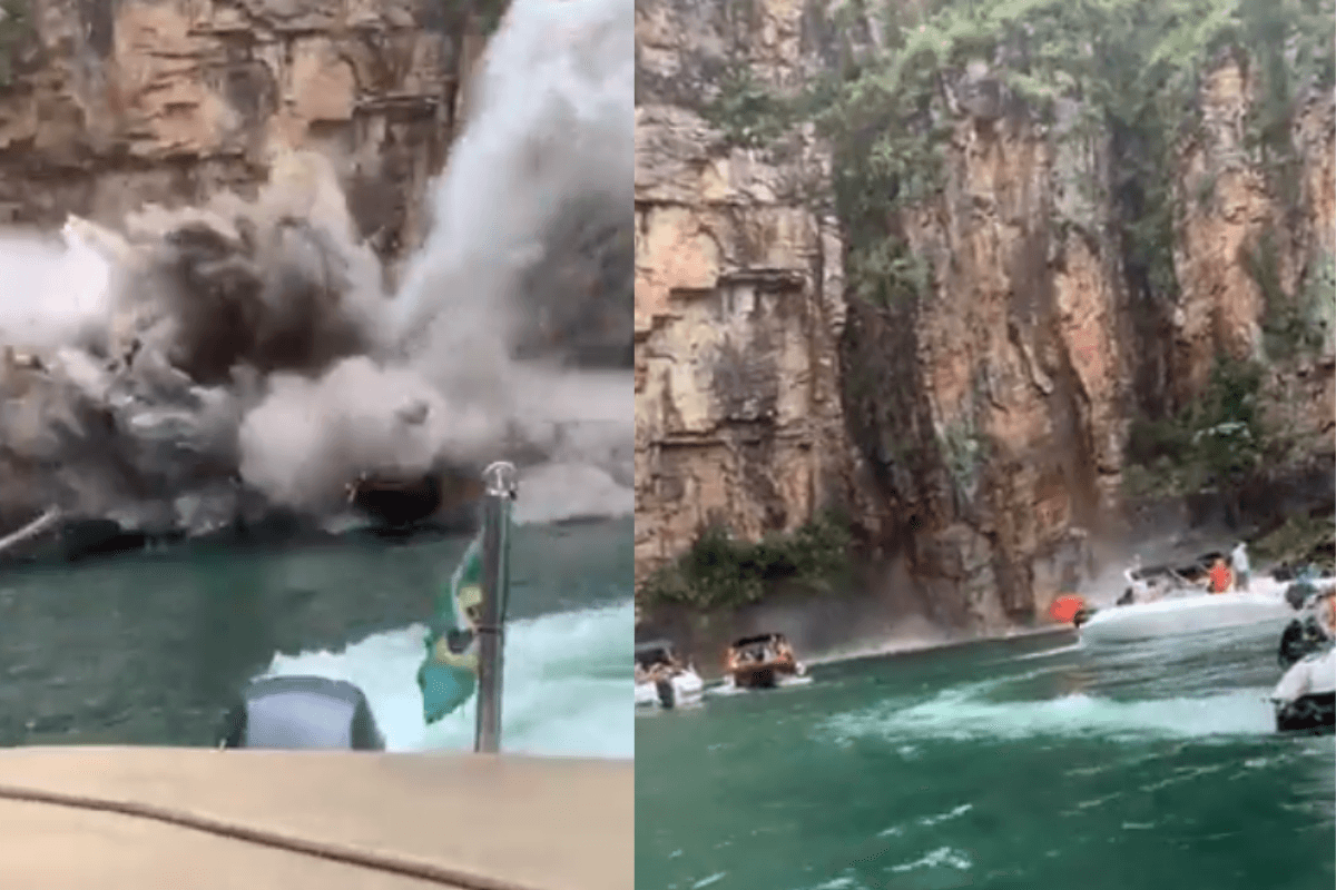 VIDEO: Inmensa roca se desprende y ocasiona tragedia en un lago de Brasil