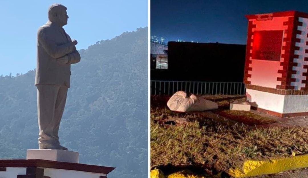 Tras 3 días de colocada, derriban estatua de AMLO en el Edomex