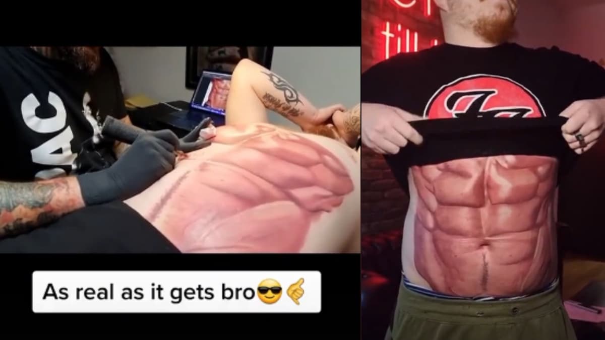 Video: Hombre "abandona" el gym y se tatúa los abdominales