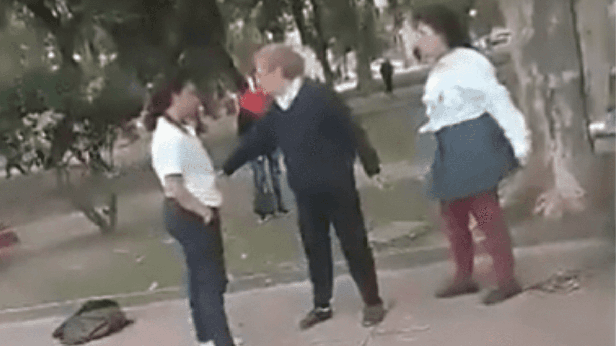 VIDEO: Mujeres se agarran a golpes en una plaza, otra las separa a cachetadas