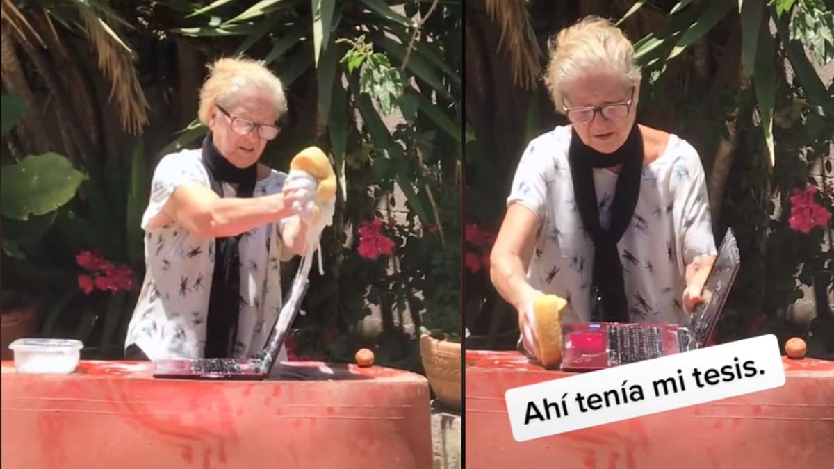 VIDEO: Joven capta a su abuela "limpiando" su laptop con agua y jabón: "Ahí tenía mi tesis"