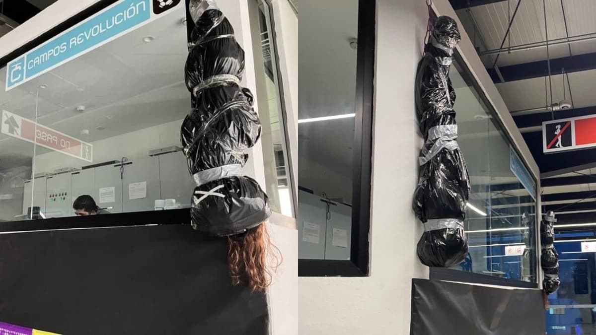 Critican estación de Cablebús por adornar ofrenda del Día de Muertos con "cuerpos embolsados"