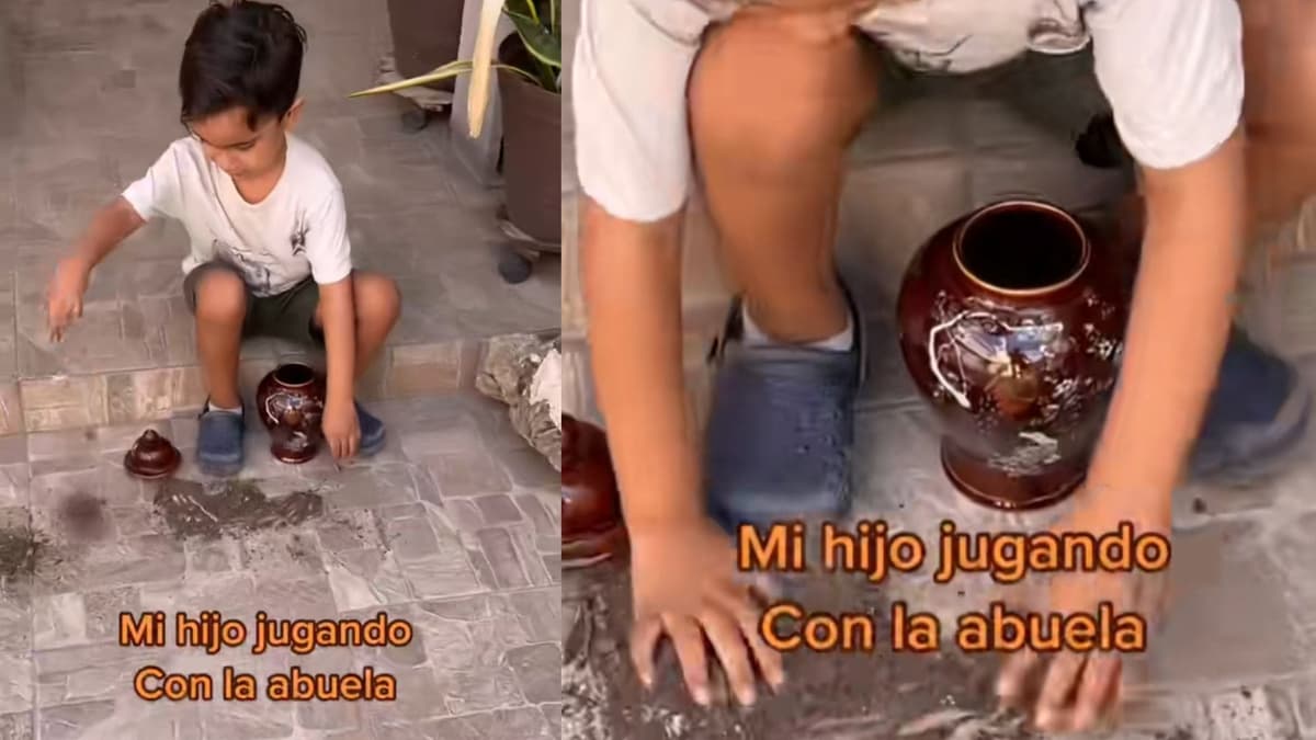 VIDEO: Captan a niño 'jugando' con las cenizas de su abuela