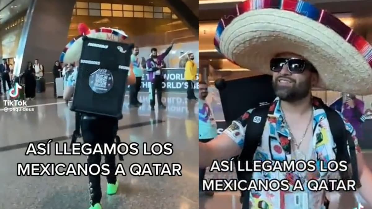 VIDEO: Mexicano llega a Qatar con enorme bocina para el Mundial