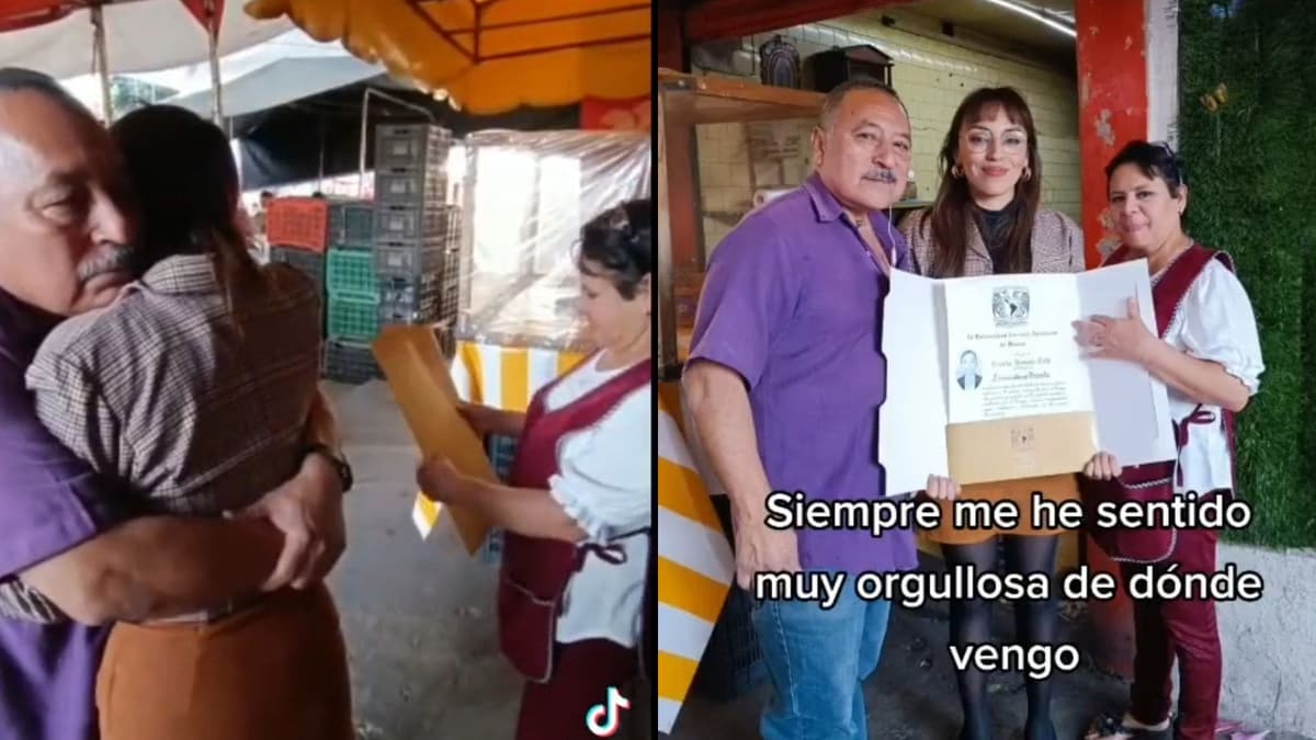 VIDEO: Joven sorprende a su familia con su título universitario en el tianguis donde venden verduras