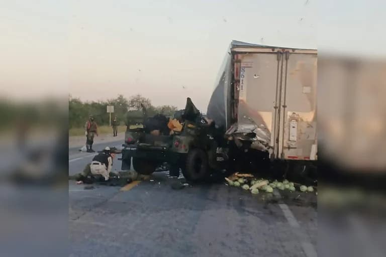 Choque entre tráiler y militares dejó a siete elementos muertos en Tamaulipas