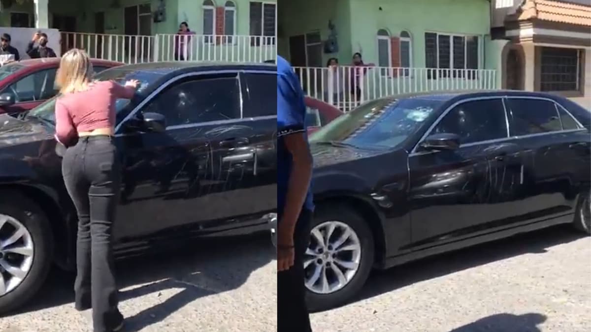 VIDEO: Mujer descubre a su esposo con la amante y le destroza el auto a pedradas