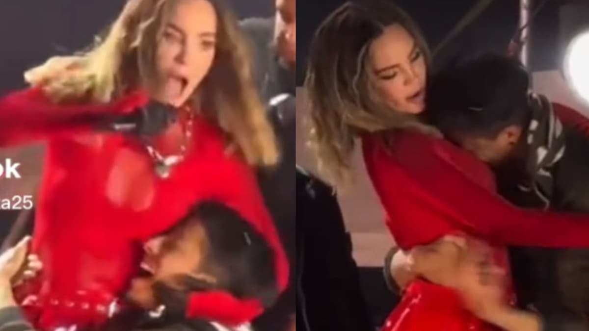VIDEO: Fanático irrumpió en concierto de Belinda; la abrazó y se negaba a soltarla
