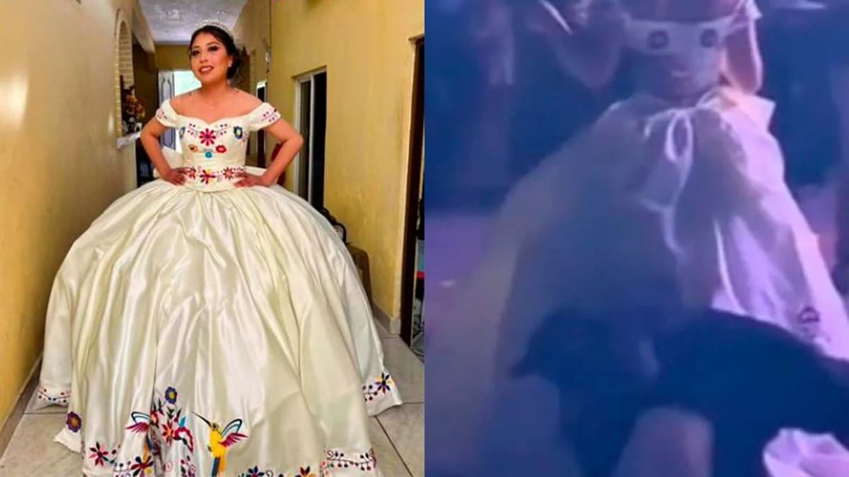 VIDEO: Perrito alza la patita y se orina en vestido de quinceañera