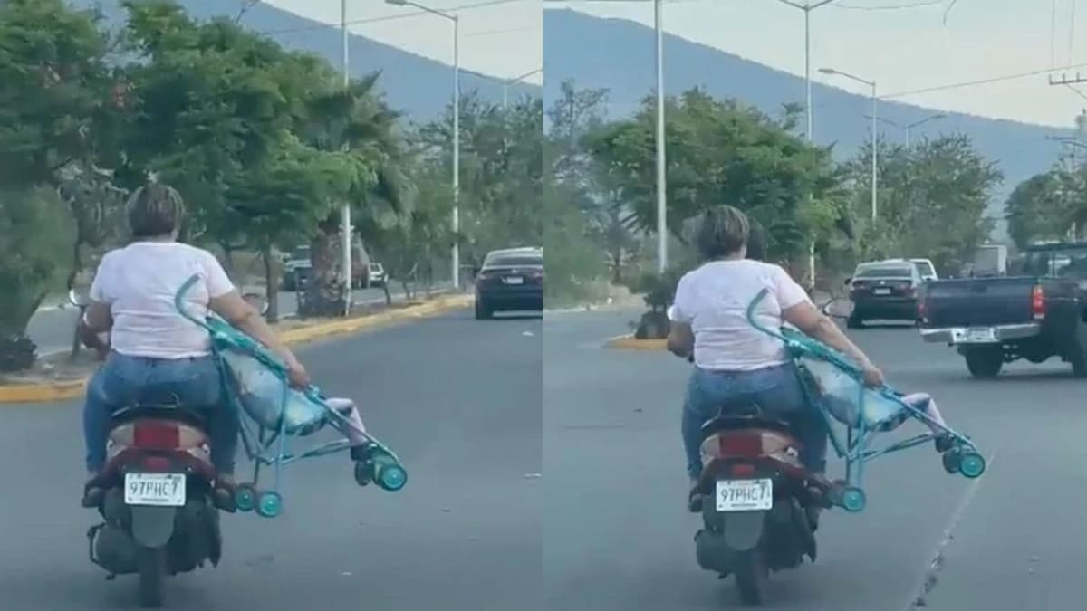 VIDEO: Critican a pareja por viajar en motocicleta y llevar a su bebé en la carriola