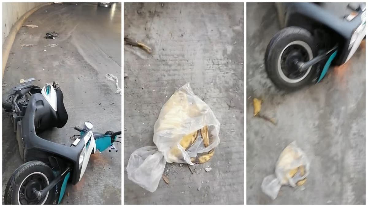 Video: Un plátano lo hizo caer de su moto y en TikTok se disculpa por no aprender nada de Mario Kart