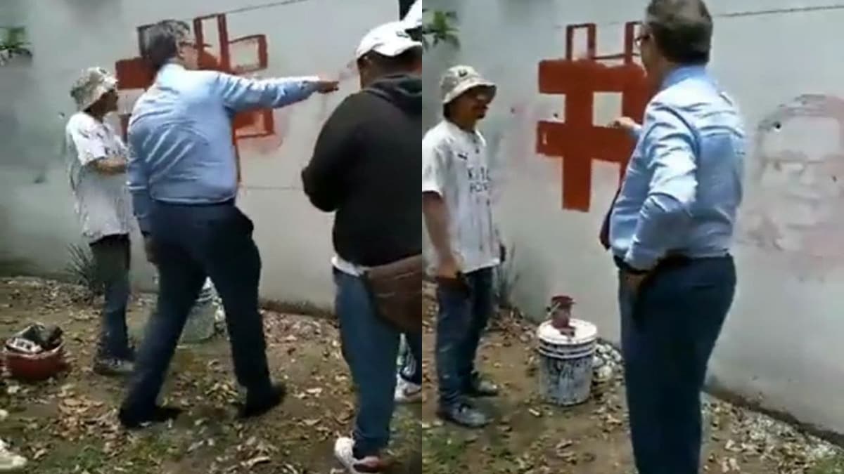 Video: Encara Ebrard a trabajadores que despintan su propaganda