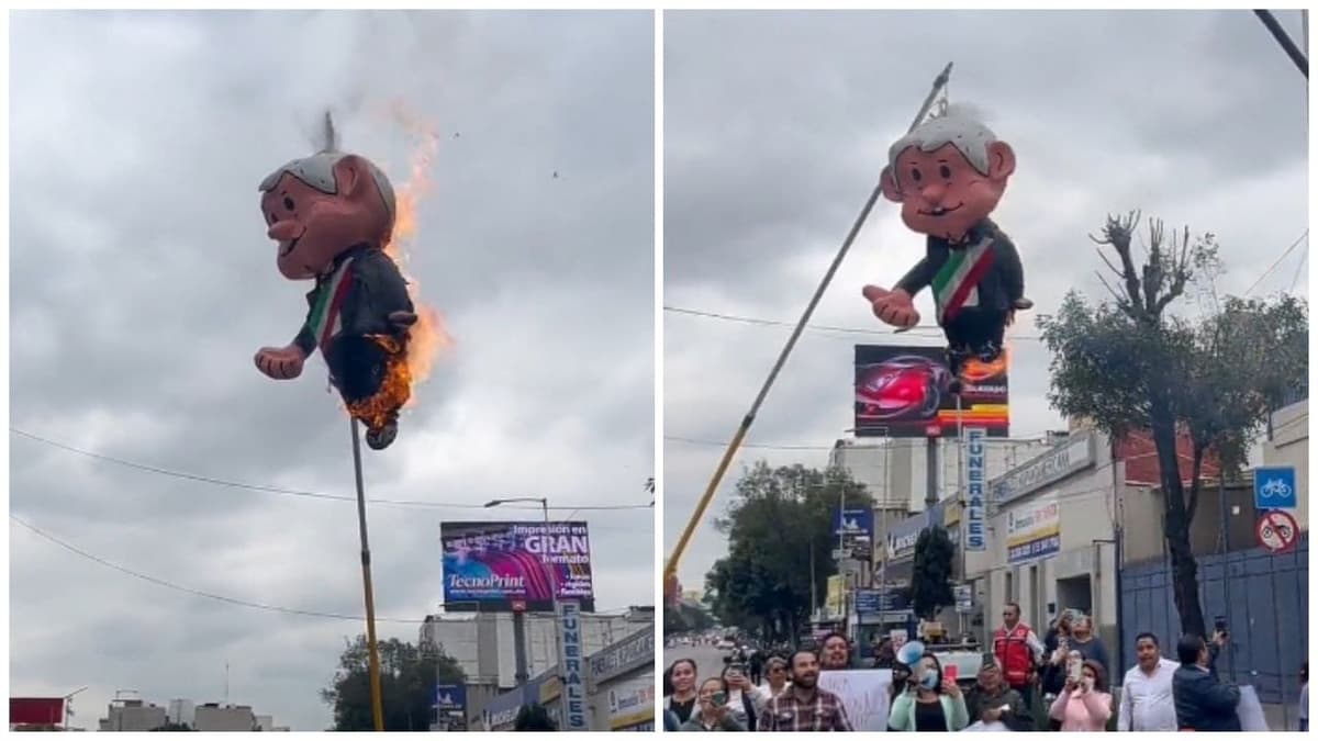 Video: Queman piñata de AMLO en protesta por desaparición de fideicomisos del Poder Judicial