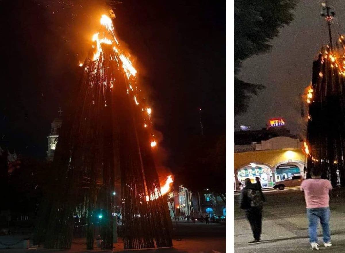 VIDEO: Se incendia árbol de Navidad instalado en plaza central de Tlalnepantla, Edomex