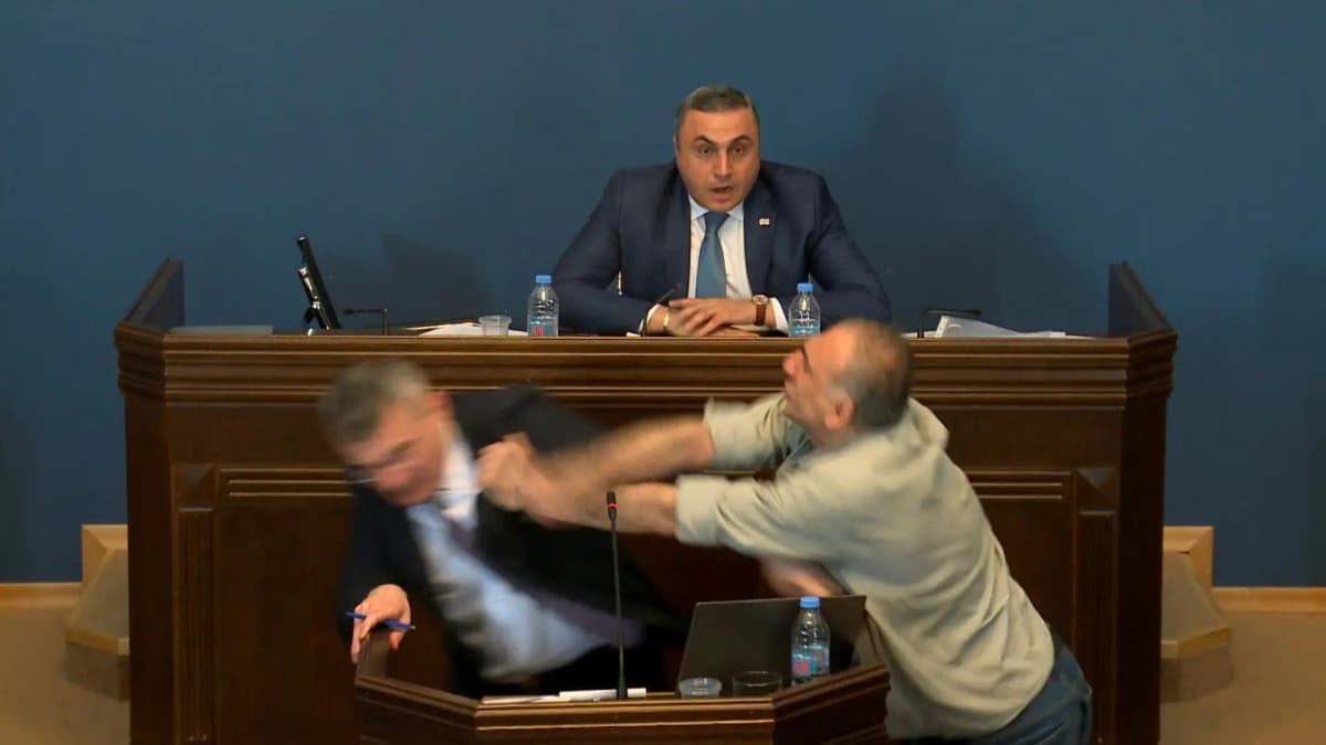 VIDEO: Diputado golpea a otro en la cabeza en parlamento de Georgia