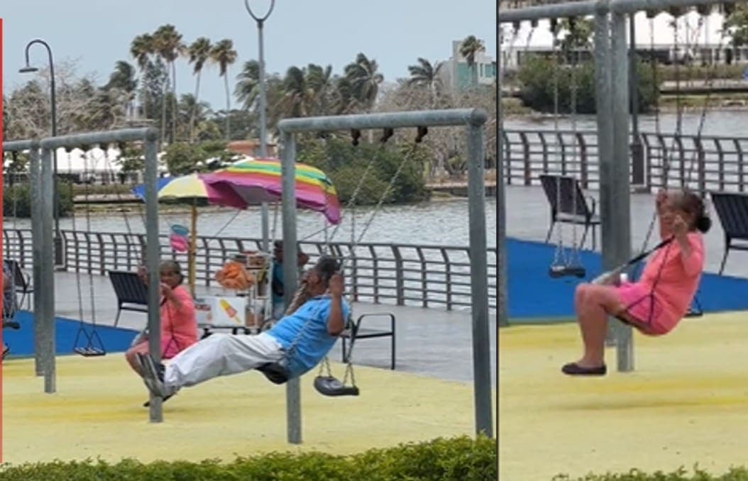 VIDEO: Captan a pareja de abuelitos meciéndose en un columpio y las redes se enternecen