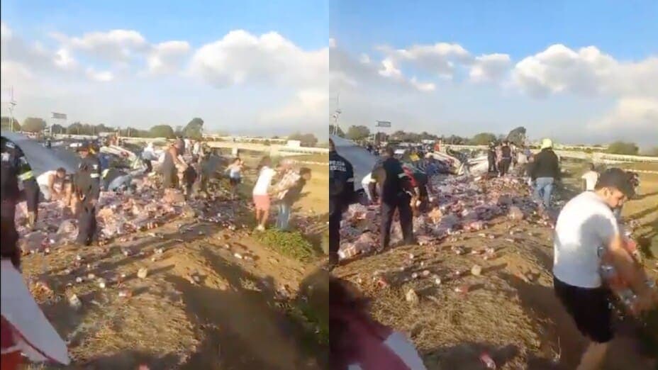 Video: Tráiler que transportaba cerveza vuelca y desata rapiña en Ecatepec