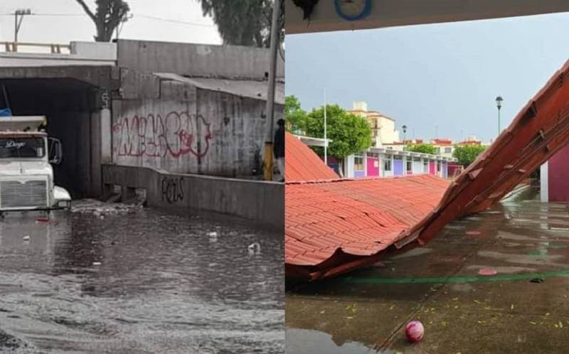 Fuertes lluvias en Tecámac, Edomex, dejan inundaciones y caída de techo en un jardín de niños
