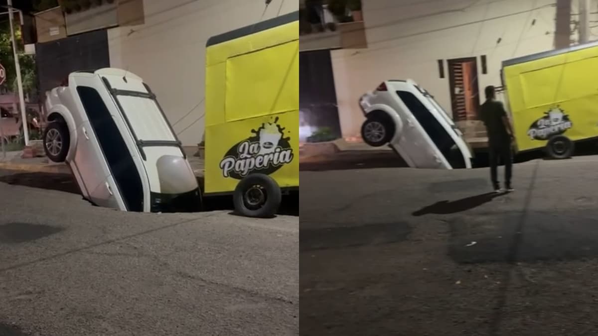 VIDEO: Enorme socavón se 'traga' camioneta en Culiacán, Sinaloa