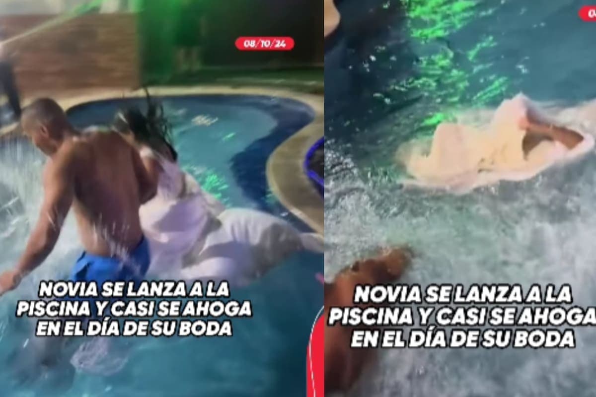 VIDEO: Novia casi se ahoga al lanzarse a una alberca junto a su esposo en Brasil