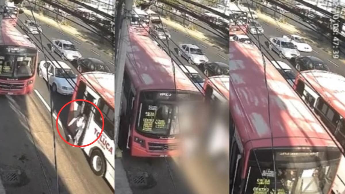 Video: Mujer baja de un autobús y enseguida es impactada por otro en el Edomex