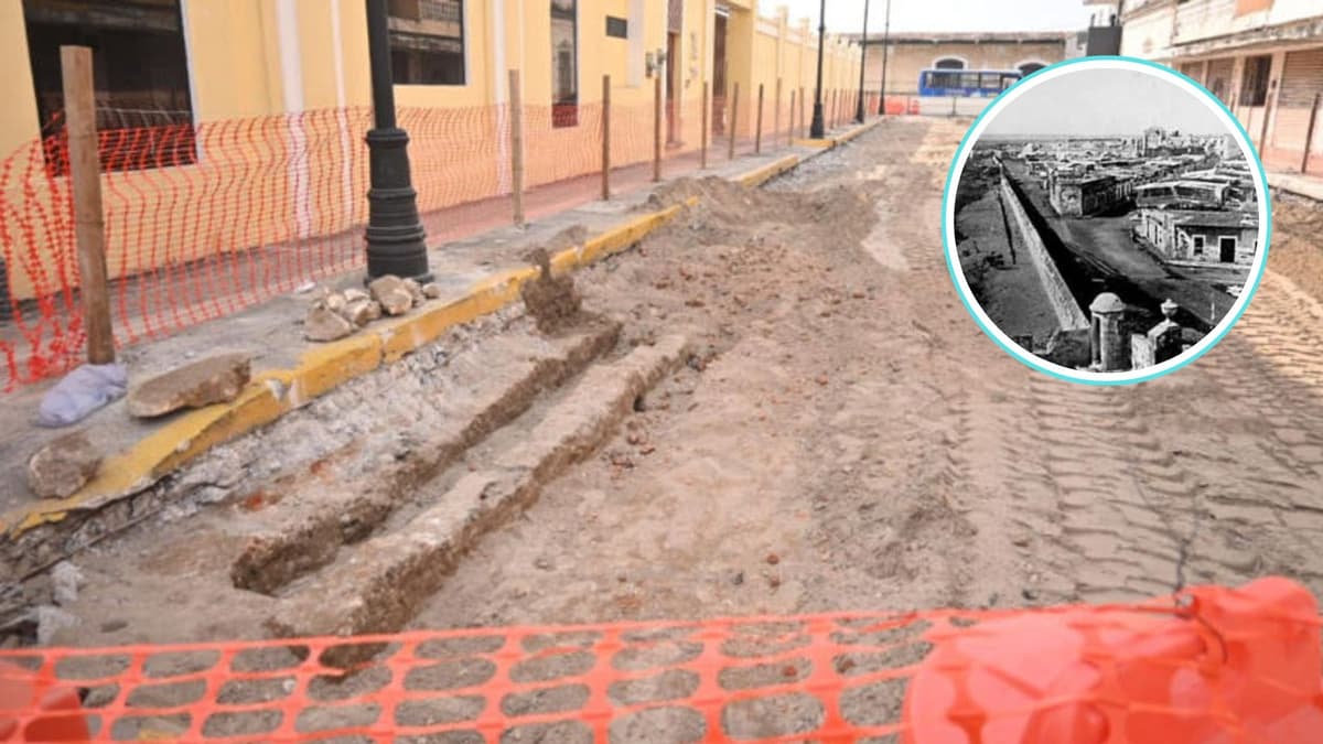 Descubren vestigios del muro colonial que protegía al puerto de Veracruz durante obras de repavimentación