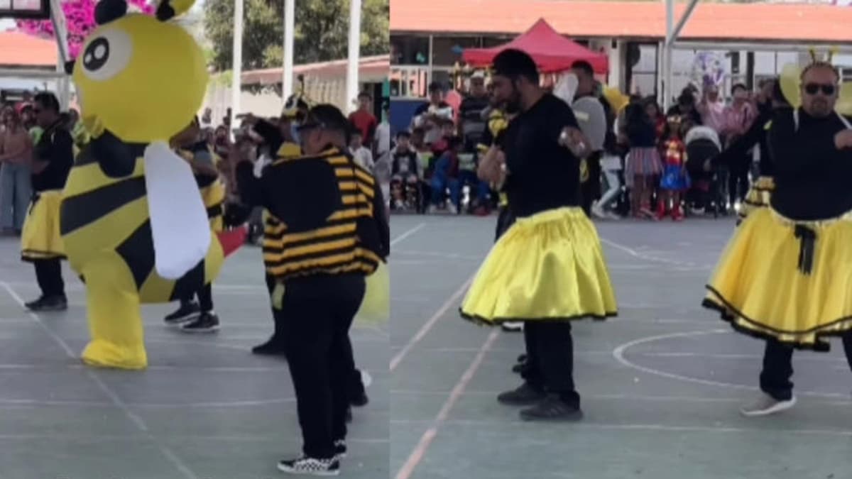 Video: Padres se dizfrazan de abejitas y realizan cómico baile en festival escolar
