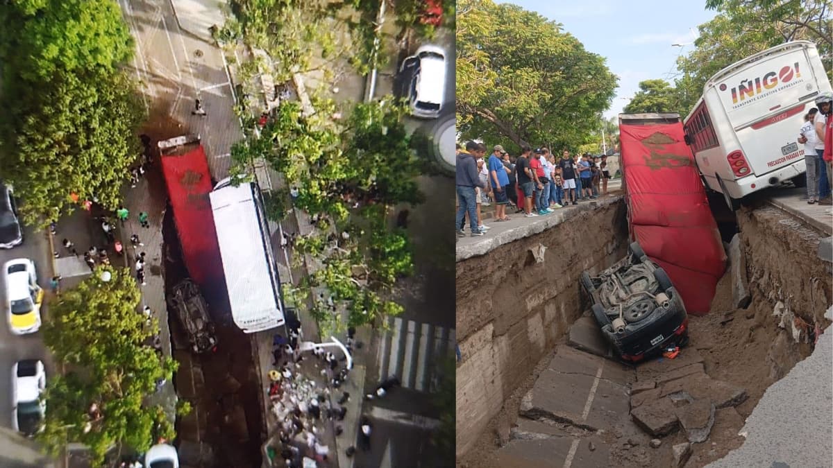 Video: Socavón de tres metros de profundidad se traga dos vehículos en Guadalajara, Jalisco