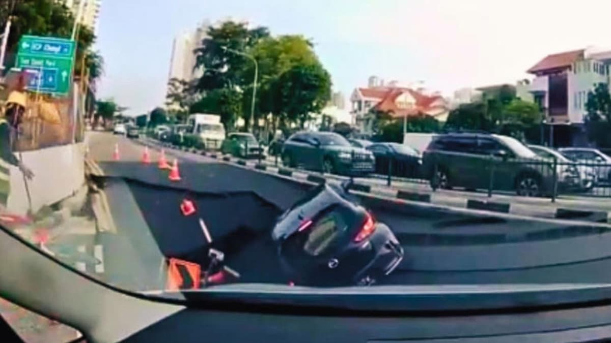 Video: Conductora es tragada por un socavón en Singapur