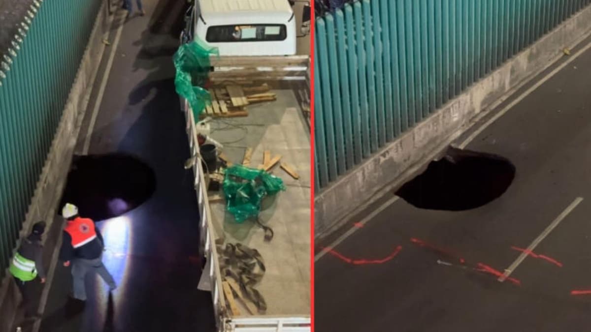 Video: Camión de carga cae en socavón de 10 metros en Iztapalapa, CDMX