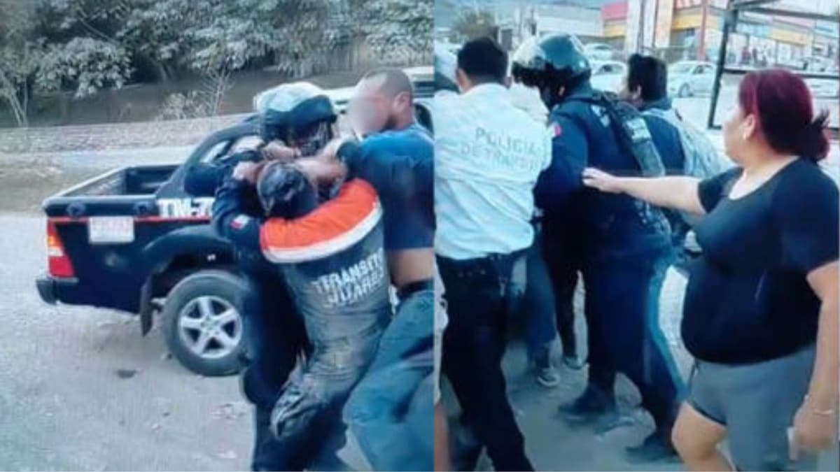 Hombres se pelean con agentes de tránsito tras intentar infraccionarlos en Juárez, Nuevo León