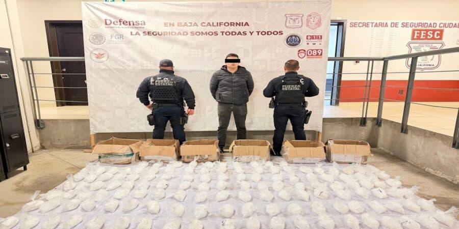 Detienen a joven que llevaba más de 70 kilos de metanfetamina ocultos en un auto en Baja California