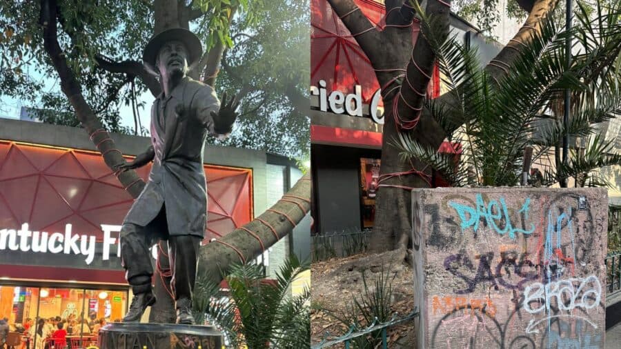 Desaparece la estatua de Tin Tan en la Zona Rosa de la CDMX; también se roban la placa de "El Santo"